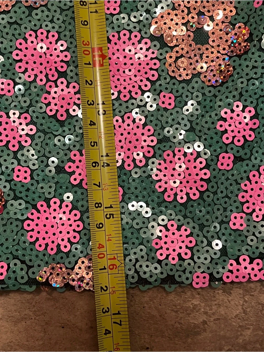 TOPSHOP Size 8 Green Pink Sequin Floral Crop Top Mini Skirt 2 Piece Set